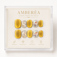 Gold Glitter Rhinestone Press On Nails | Handmade Luxury Crystal Nails by AMBERÉA