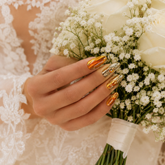 Orange Gold Cat Eye Press On Nails | Handmade Luxury Metallic Almond Nails by AMBERÉA