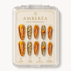 Orange Gold Cat Eye Press On Nails | Handmade Luxury Metallic Almond Nails by AMBERÉA