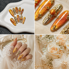Orange Gold Cat Eye Press On Nails | Handmade Luxury Metallic Almond Nails by AMBERÉA