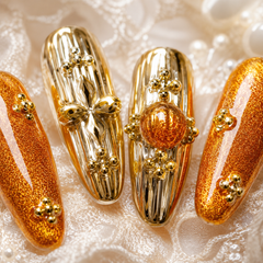 Orange Gold Cat Eye Press On Nails | Handmade Luxury Metallic Almond Nails by AMBERÉA