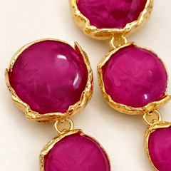Fuchsia Gemstone Drop Earrings | Gold Tone Long Statement Earrings by AMBERÉA