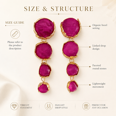 Fuchsia Gemstone Drop Earrings | Gold Tone Long Statement Earrings by AMBERÉA