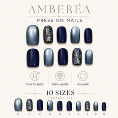 Navy Blue Silver Glitter Press On Nails | Handmade Reusable Short Square Nails by AMBERÉA