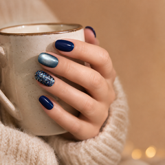 Navy Blue Silver Glitter Press On Nails | Handmade Reusable Short Square Nails by AMBERÉA