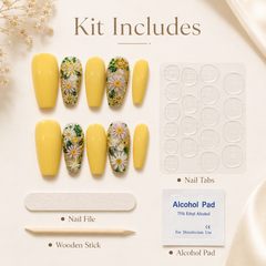 Yellow Daisy Press On Nails | Handmade Floral Long Square Nails by AMBERÉA