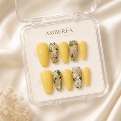 Yellow Daisy Press On Nails | Handmade Floral Long Square Nails by AMBERÉA