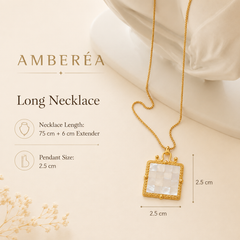 Gold Mother of Pearl Square Pendant Necklace | Elegant Vintage Women’s Necklace by AMBERÉA