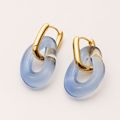 Blue Resin Hoop Drop Earrings | Gold Tone Geometric Earrings by AMBERÉA
