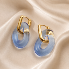 Blue Resin Hoop Drop Earrings | Gold Tone Geometric Earrings by AMBERÉA