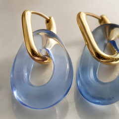 Blue Resin Hoop Drop Earrings | Gold Tone Geometric Earrings by AMBERÉA