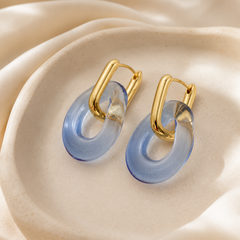 Blue Resin Hoop Drop Earrings | Gold Tone Geometric Earrings by AMBERÉA