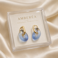 Blue Resin Hoop Drop Earrings | Gold Tone Geometric Earrings by AMBERÉA