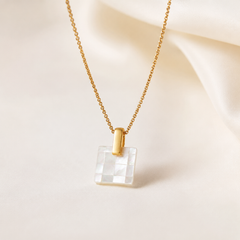 Gold Mother of Pearl Square Pendant Necklace | Minimalist Women’s Necklace by AMBERÉA