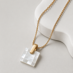 Gold Mother of Pearl Square Pendant Necklace | Minimalist Women’s Necklace by AMBERÉA