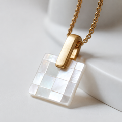 Gold Mother of Pearl Square Pendant Necklace | Minimalist Women’s Necklace by AMBERÉA