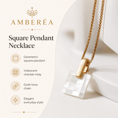 Gold Mother of Pearl Square Pendant Necklace | Minimalist Women’s Necklace by AMBERÉA