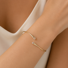 Gold Crystal Open Cuff Bracelet | Minimalist Adjustable Women’s Bangle by AMBERÉA