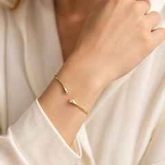 Gold Crystal Open Cuff Bracelet | Minimalist Adjustable Women’s Bangle by AMBERÉA