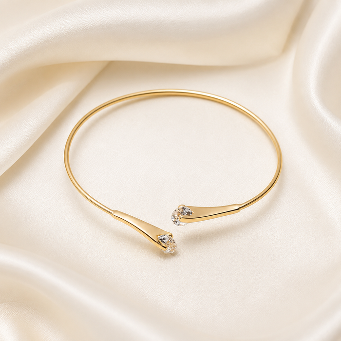 Gold Crystal Open Cuff Bracelet | Minimalist Adjustable Women’s Bangle by AMBERÉA