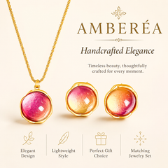 Pink Orange Gemstone Jewelry Set | Gold Tone Necklace and Earrings Set by AMBERÉA