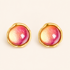 Pink Orange Gemstone Jewelry Set | Gold Tone Necklace and Earrings Set by AMBERÉA