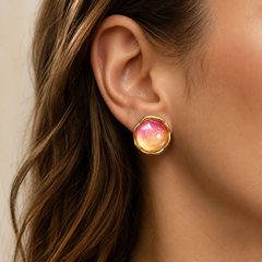 Pink Orange Gemstone Jewelry Set | Gold Tone Necklace and Earrings Set by AMBERÉA