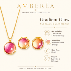 Pink Orange Gemstone Jewelry Set | Gold Tone Necklace and Earrings Set by AMBERÉA