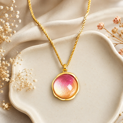 Pink Orange Gemstone Jewelry Set | Gold Tone Necklace and Earrings Set by AMBERÉA