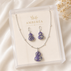 Purple Gourd Jewelry Set | Silver Rhinestone Necklace and Earrings Set by AMBERÉA