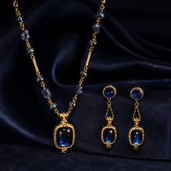 Royal Blue Gemstone Jewelry Set | Gold Tone Necklace and Earrings Set by AMBERÉA