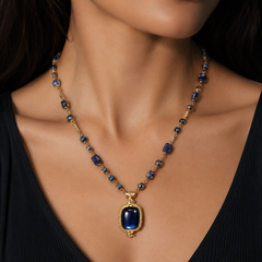 Royal Blue Gemstone Jewelry Set | Gold Tone Necklace and Earrings Set by AMBERÉA