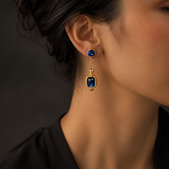 Royal Blue Gemstone Jewelry Set | Gold Tone Necklace and Earrings Set by AMBERÉA