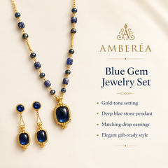 Royal Blue Gemstone Jewelry Set | Gold Tone Necklace and Earrings Set by AMBERÉA
