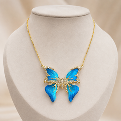 Blue Butterfly Pendant Necklace | Gold Tone Rhinestone Women’s Necklace by AMBERÉA