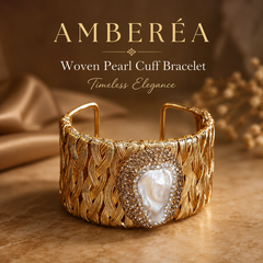 Gold Woven Pearl Cuff Bracelet | Vintage Wide Statement Bracelet by AMBERÉA
