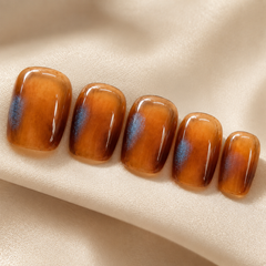 Amber Brown Cat Eye Press On Nails | Handmade Reusable Short Square Nails by AMBERÉA