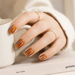 Amber Brown Cat Eye Press On Nails | Handmade Reusable Short Square Nails by AMBERÉA