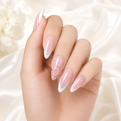 Pink French Rhinestone Press On Nails | Handmade Glossy Almond Nails by AMBERÉA