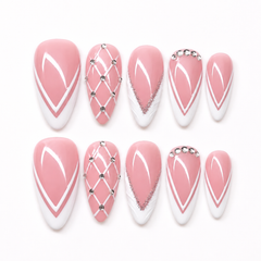 Pink French Rhinestone Press On Nails | Handmade Glossy Almond Nails by AMBERÉA