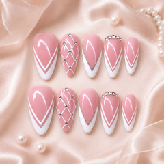 Pink French Rhinestone Press On Nails | Handmade Glossy Almond Nails by AMBERÉA