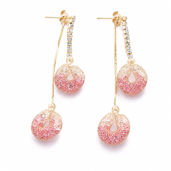 Pink Hollow Ball Drop Earrings | Gold Tone Rhinestone Dangle Earrings by AMBERÉA