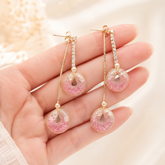 Pink Hollow Ball Drop Earrings | Gold Tone Rhinestone Dangle Earrings by AMBERÉA