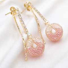 Pink Hollow Ball Drop Earrings | Gold Tone Rhinestone Dangle Earrings by AMBERÉA