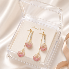 Pink Hollow Ball Drop Earrings | Gold Tone Rhinestone Dangle Earrings by AMBERÉA