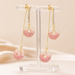 Pink Hollow Ball Drop Earrings | Gold Tone Rhinestone Dangle Earrings by AMBERÉA
