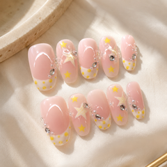 Pink Star Rhinestone Press On Nails | Handmade Cute Short Square Nails by AMBERÉA