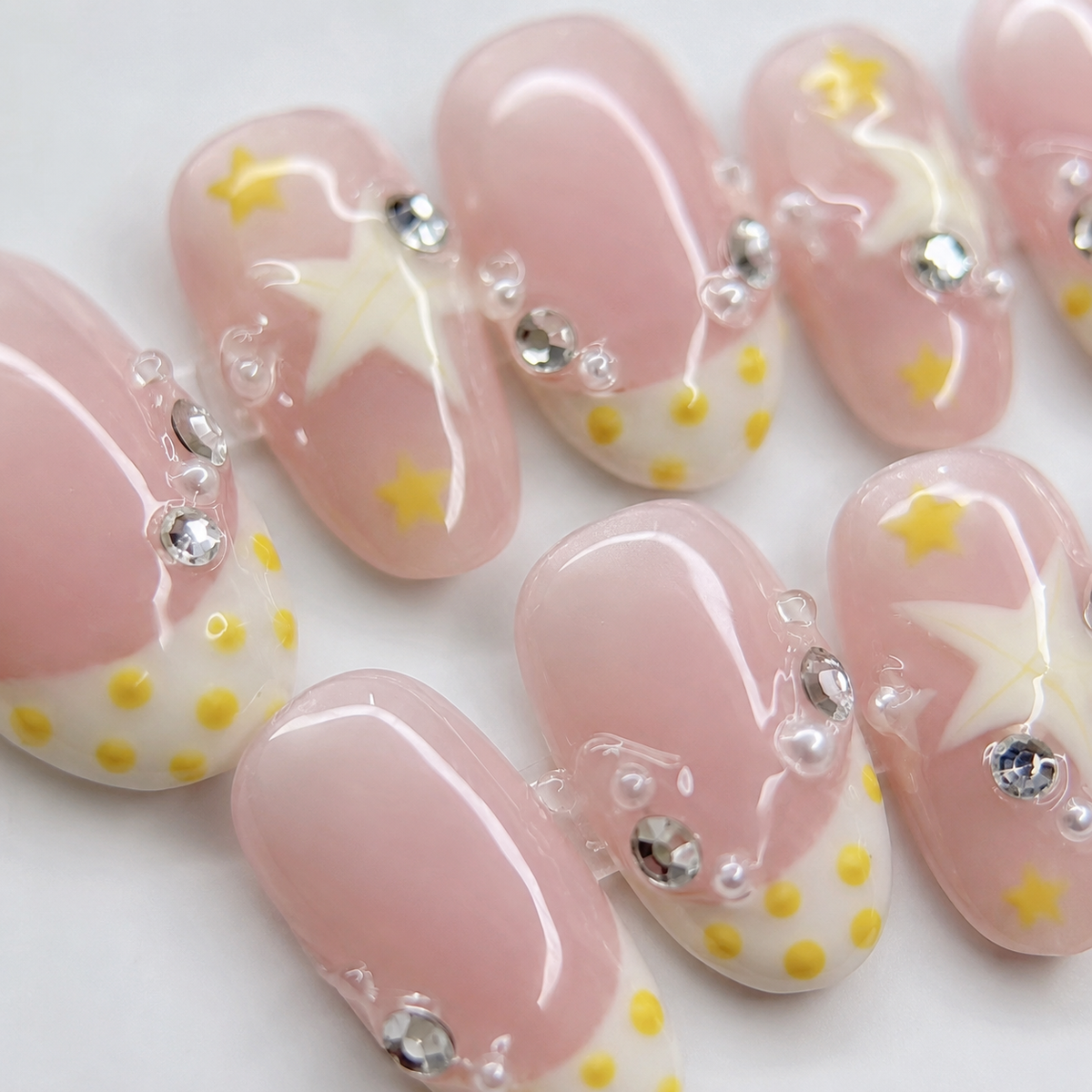 Pink Star Rhinestone Press On Nails | Handmade Cute Short Square Nails by AMBERÉA