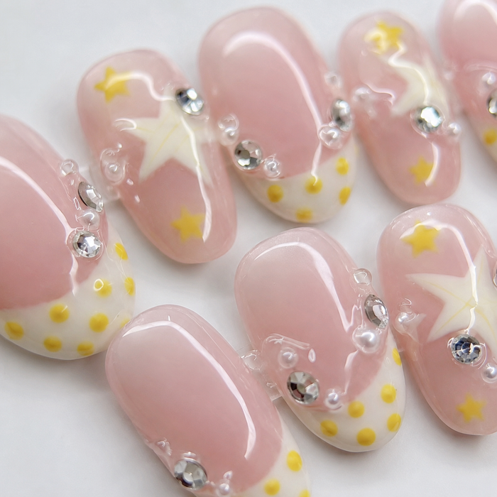 Pink Star Rhinestone Press On Nails | Handmade Cute Short Square Nails by AMBERÉA