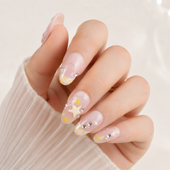 Pink Star Rhinestone Press On Nails | Handmade Cute Short Square Nails by AMBERÉA